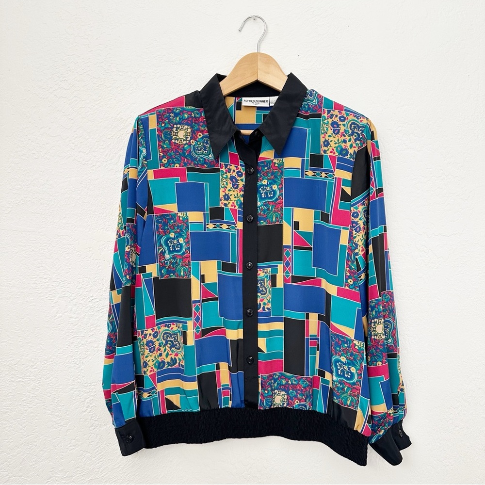 Vintage 80s Colorful Lightweight Bomber Jacket Shacket Alfred Dunner Size 16